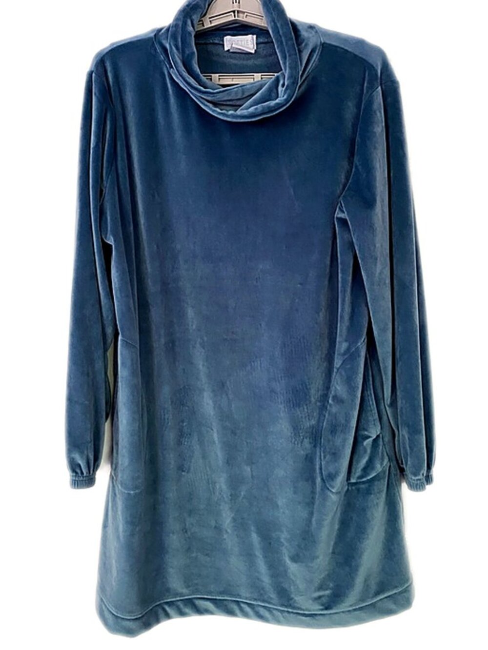 Softies Dress 35" Feather Velour Funnel Neck Lounger Dress Blue Velvet Blue L